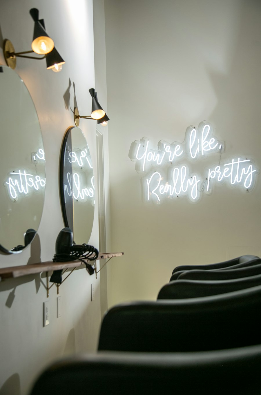 Salon chairs and mirrors